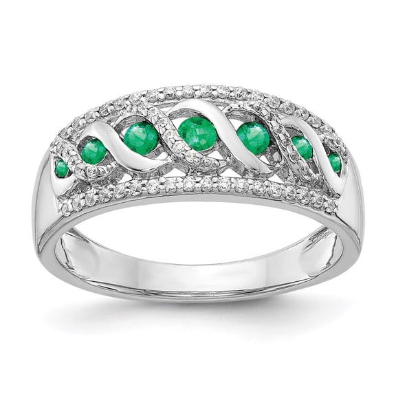 Auriga Fine Jewelry 14K White Gold Diamond and Emerald Fancy Twist Ring for Women Size 7