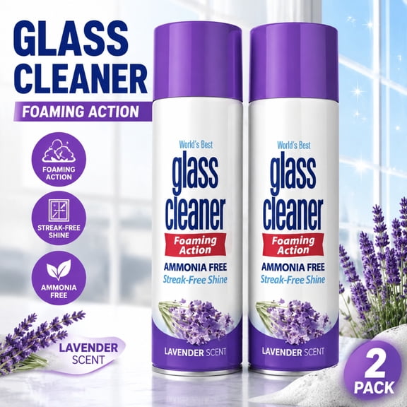 Lavender Scent Glass Cleaner Spray, 2‑Pack, 19 oz Each, Streak‑Free Multi‑Surface Window and Mirror Cleaning Spray