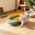 thumbnail image 2 of HWRETIE Semi Enclosed High Sided Cat Litter Box Splash Proof Open Top Design Spacious Cat Toilet for Cats Under 10 Pounds Easy Clean Indoor Litter Tray, 2 of 6