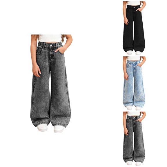 High Waist Flared Jeans for Girls – Comfortable Stretch Wide Leg Denim Pants with Distressed Ripped Details, Baggy Y2K Streetwear Casual Trousers for Everyday Wear (6-14 Years)