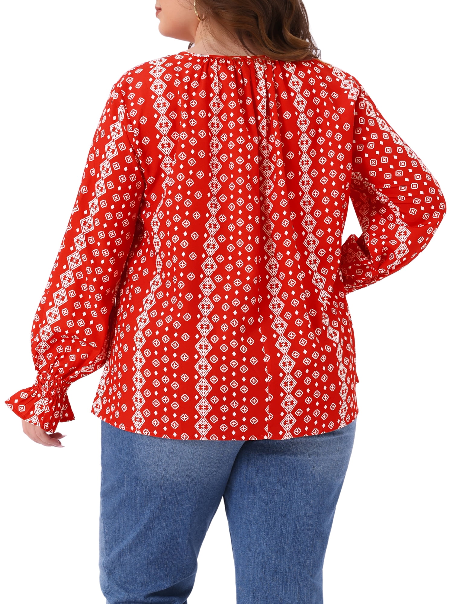 DARING DIVA Women's Plus Notch V Neck Drawstring Tassel Tie Blouse 1X Red