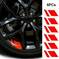 Blarkrus 6pcs Red 6pcs Personalized Car Wheel Modification Stickers Wheel Decals Steel Rims Hub Stickers Reflective Wheel Rims Decorative Stickers J17