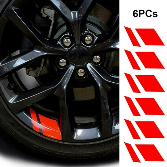 Car Wheel Tire Rim Stickers Decals Automotive Exterior Accessories Reflective Safety Stripes Decoration, Fits 18''- 21'' Wheels, Red