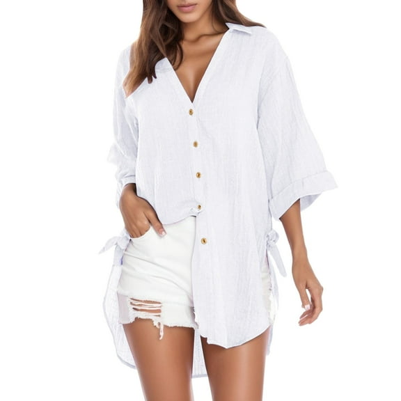 Vedolay Women's Shirts 2023 Long Sleeve Blouses for Women Dressy Casual Tops White,XL