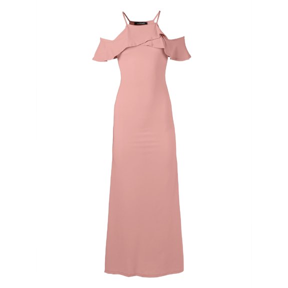 FashionOutfit Women's Bridesmaid Wedding Solid Ruffle Sleeve Maxi Dress Made in USA