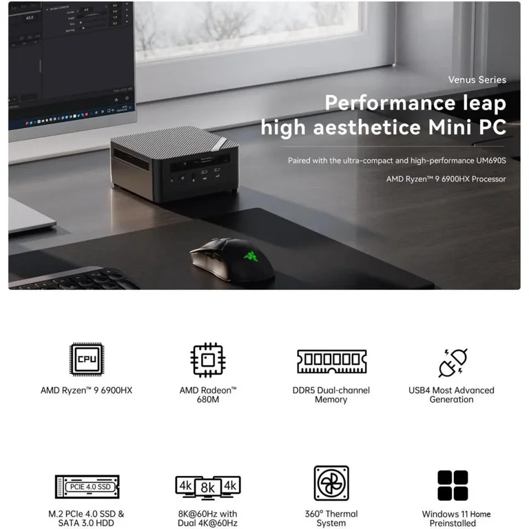 MINISFORUM UM690S Mini PC with AMD Ryzen 9 6900HX, 32GB RAM, 1TB
