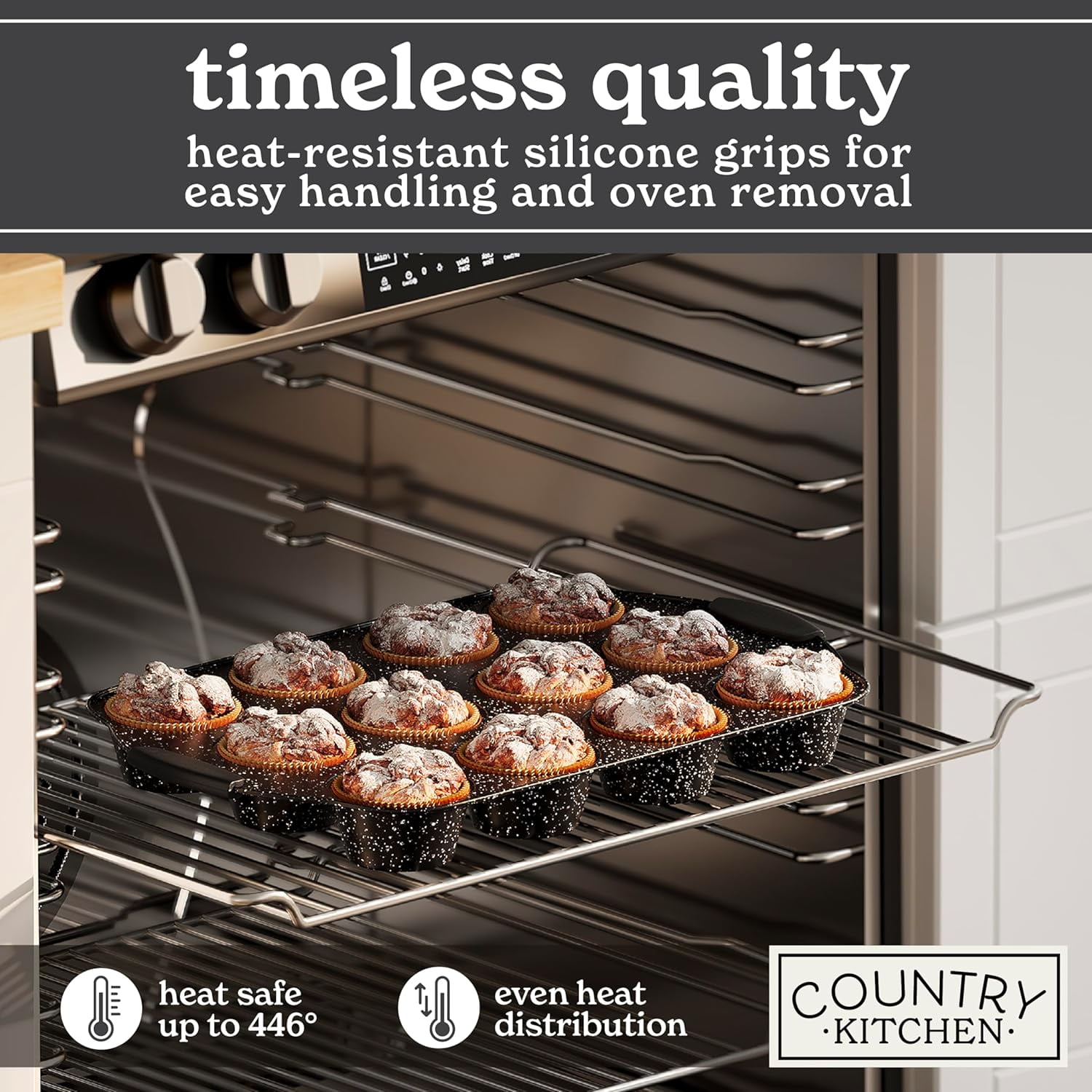 Country Kitchen 10-Piece Nonstick Bakeware Set - Stackable Pots and Pans, Black