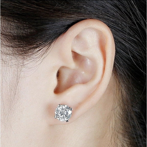 2 CT Round cut lab Created Diamond Womens Stud Earrings 14K White gold Plated