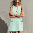 thumbnail image 5 of Wovilon Women's Round Neck Sleeveless A-Line Mini Dress, Button Front Contrast Trim Pocket Shift Top, Relaxed Lightweight Breathable Cotton Linen Blend Solid, 5 of 7
