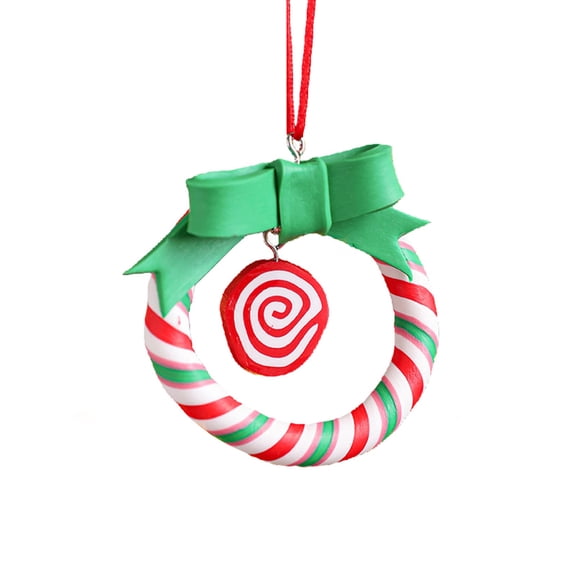 Candy Cane Ring Ornament with Green Bow - Festive Christmas Decoration for Home, Door, Window - Unique Holiday Gift Idea