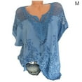 thumbnail image 1 of Chemisier Femme Dentelle Creuse Imprimée Col en V Manches Courtes Blouse Décontractée, Bleu, m, 1 of 5