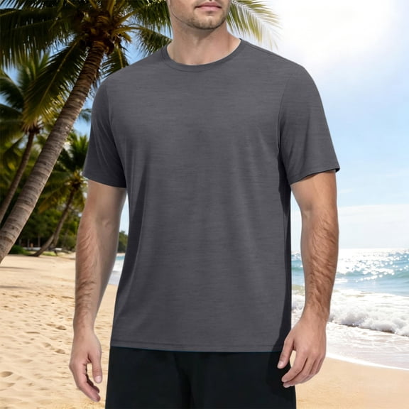 TOMVIGX Workout Shirts for Men Short Sleeve Quick Dry Uv Protection Fishing Gym Shirts Lightweight Breathable Crew Neck Moisture Wicking Shirts Dark Gray 3XL