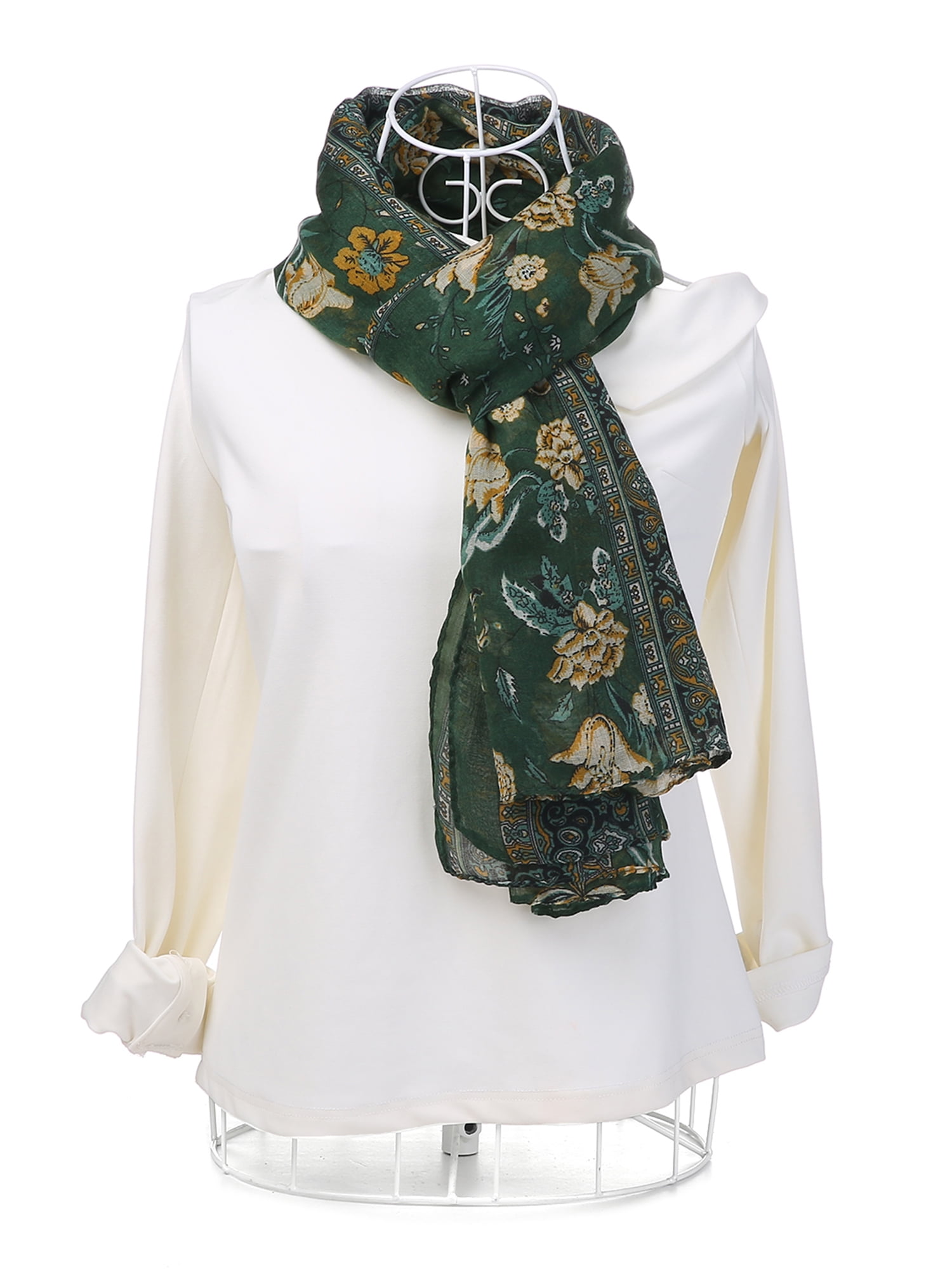 Unique Bargains Balinese Yarn Large Polyester Scarves Beach Shawls Vintage Wraps For Women Dark Green