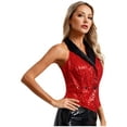 thumbnail image 3 of Zaldita Women's Sequins Blazer Vest Sleeveless Sparkle Jacket Waistcoat Halter Neck Vest for Cocktail Party Red XXL, 3 of 7
