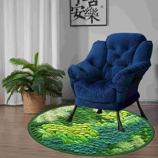 Fiudx Alfombra Redonda de Musgo Verde, Imitación Suave, Base de Goma Antideslizante, Acogedora Decoración para Dormitorio y Sala de Estar, Versátil para Balcón, Guardería y Oficina, 80 Cm.