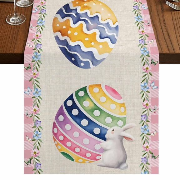 Table Runners 72 Inches Long Dress Scarves, Easter Eggs Farmhouse Kitchen Table Runner, Coffee Tablerunners, Spring Rabbit Butterfly Floral Leaf Pink Plaid 16x72 Inch