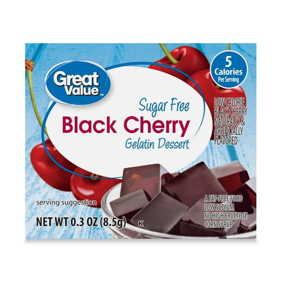Great Value Sugar Free Black Cherry Gelatin Dessert, 0.3 oz