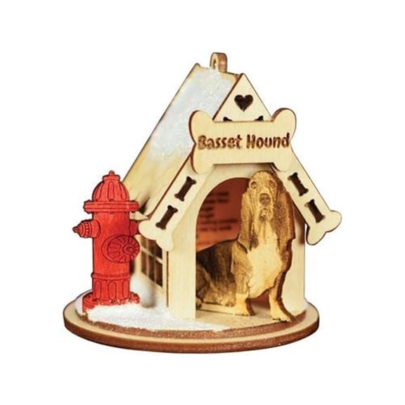 Old World Christmas Ginger Cottages Wooden Ornament for Christmas Tree, Basset Hound Doghouse