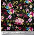 thumbnail image 3 of Soimoi Black Cotton Duck Fabric Feather,Leaves & Ranunculus Floral Print Sewing Fabric Yard 42 Inch Wide, 3 of 3