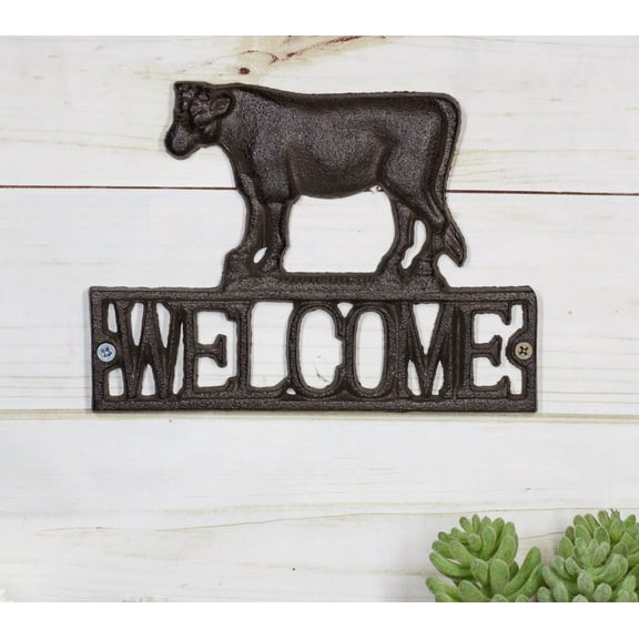 Rustic Farmhouse Farm Cow Silhouette Welcome Sign Wall Decor Cutout Plaque 8"W