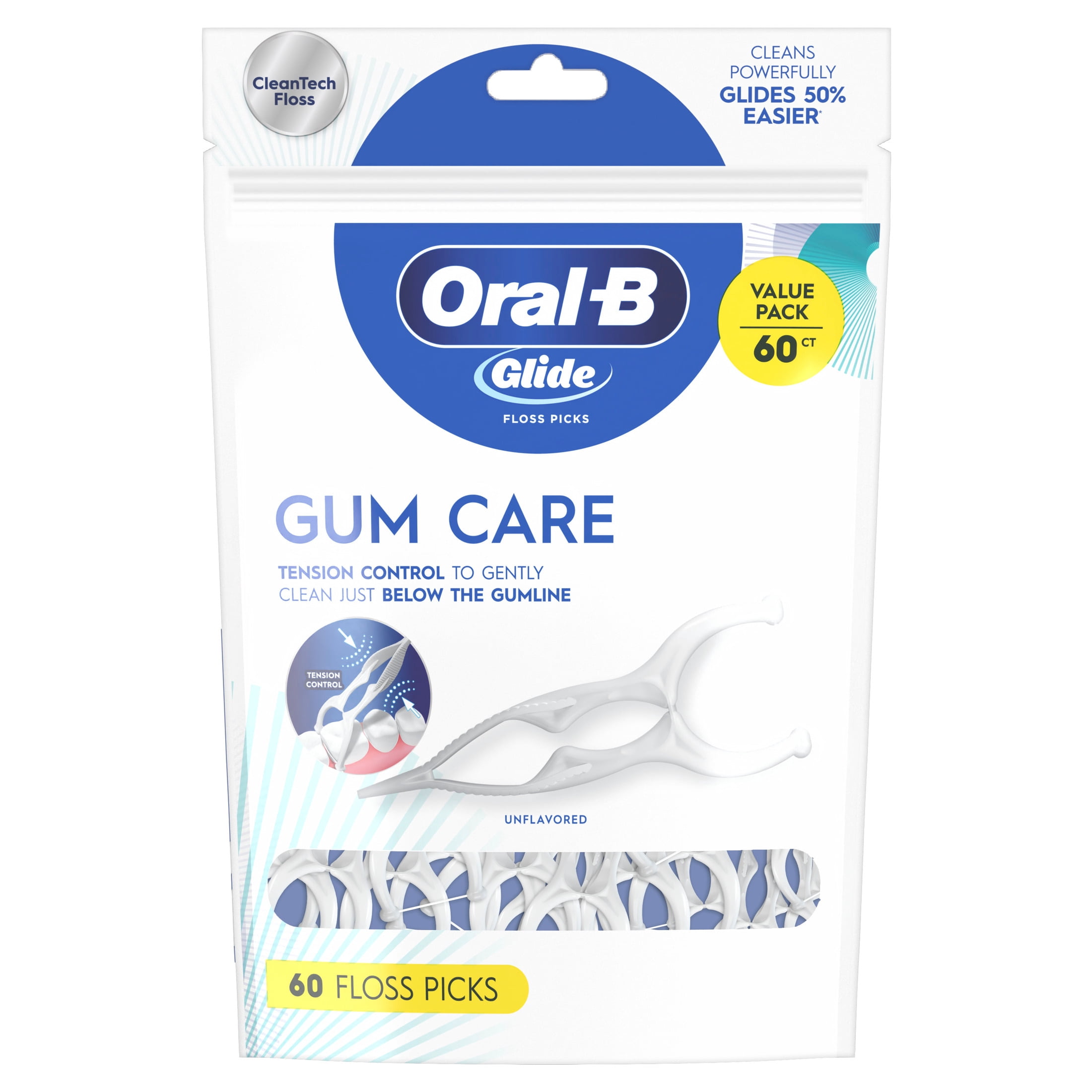 (120 pack) Oral-B Floss, Glide Gum Care Dental Floss Picks, Good for Back Teeth, 60 Picks