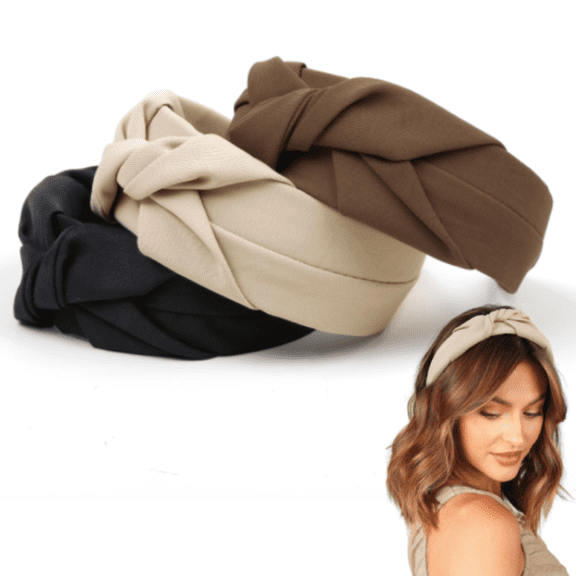 3 Pack Headbands for Women Girls Headbands Trendy Brown Knotted Solid Head Bands Headband Non Slip Hairbands Cute Hair Accessories Multi-style Headband Pack
