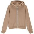 thumbnail image 5 of idosla Girls Cropped Hoodies with Thumb Hole Pocket Fleece Lined Zip Up Jacket Active Workout Hooded Sweatshirts (Khaki, 7-8 Years）, 5 of 5