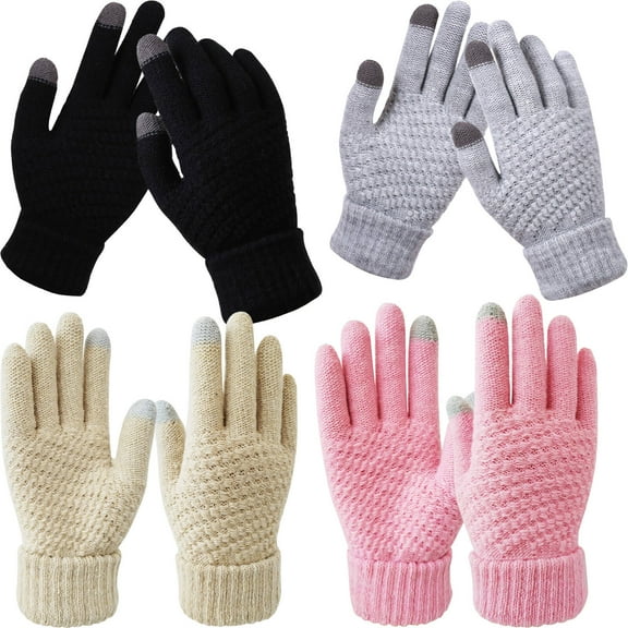 TELOLY 4 Pair Winter Gloves,Cold-Resistant Gloves Mens Winter Gloves,Soft Interior Stretchy Fit Snow Gloves,Combination1