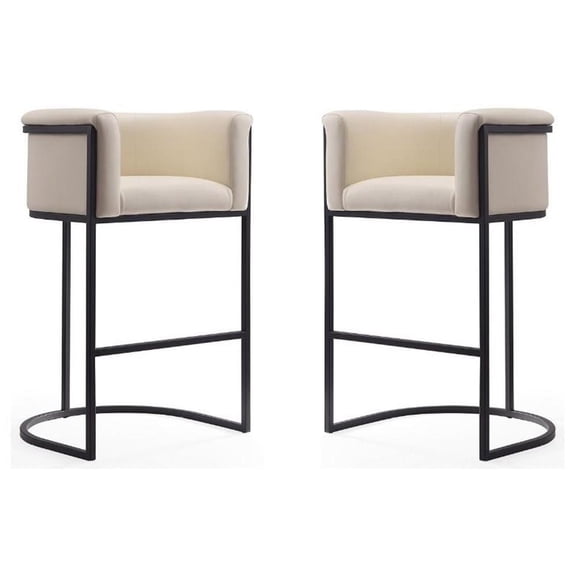 Home Square 29.5" Faux Leather Barstool in Cream Finish - Set of 2