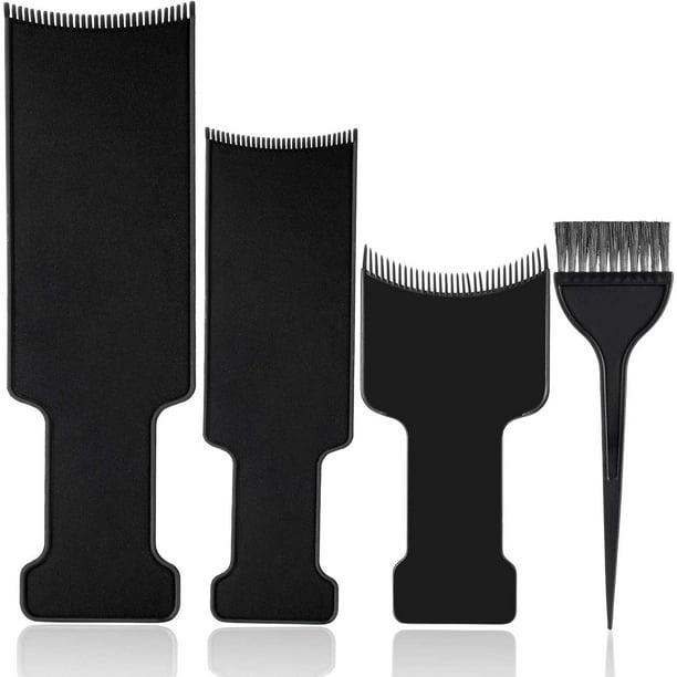 Juego de 4 tableros para resaltar y brochas, 3 paletas de tablero de peine con parte superior plana y 1 cepillo para teñir el cabello para tintes de cabello y usos de salón (negro) Ormromra WRJM-313