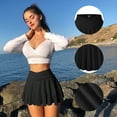 thumbnail image 5 of OQQ Women Mini Skirts 2 in 1 Flowy Sexy Basic Stretchy Cross Over Flared Casual Skirts, 5 of 7