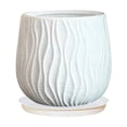 thumbnail image 2 of Modern Ripple Pattern Flower Pot, 7 Inch Plastic Planter with Tray, White Minimalist Pot for Small Plants and Greenery, 2 of 6