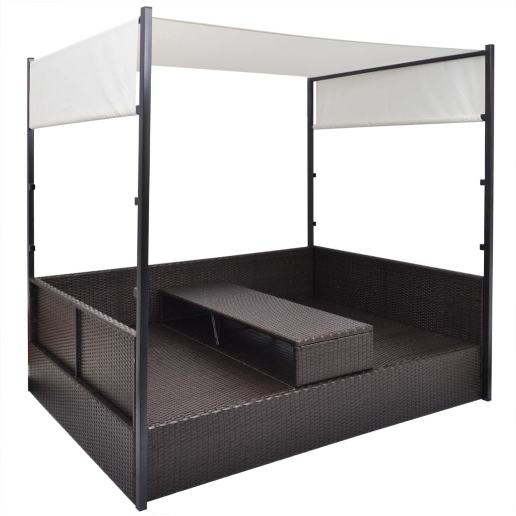 Kepooman Sun Bed with Curtains for Patio Garden, Brown Kepooman Sun Bed with Curtains for Patio Garden, Brown