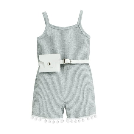 

ASashitenel Kids Summer Outfit Contrast Color U-Neck Sleeveless Playsuit+ Waist Bag for Girls Pink/Gray 9 Months-4 Years