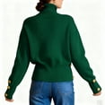 thumbnail image 4 of Women's Loose Comfortable Casual Fashion Knit Sweater with Buttons and High Neck for Relaxed Fit and Modern Elegance,Green,2XL, 4 of 4