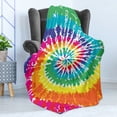 thumbnail image 4 of Rainbow Soft Flannel Fleece Throw Blanket, Digital Spiral Vortex Vibrant Rainbow Colored Sixties Ikat Psychedelic Pattern, Cozy Plush for Indoor and Outdoor Use, 50" x 70", Multicolor, by Ambesonne, 4 of 5