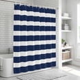 thumbnail image 5 of Polyester Fabric Navy Blue Stripe Shower Curtain, Modern Simple Geometric White Striped Waterproof Bathtub Curtain Bathroom Decor Set with Hooks 36 x 72 Inches, 5 of 6