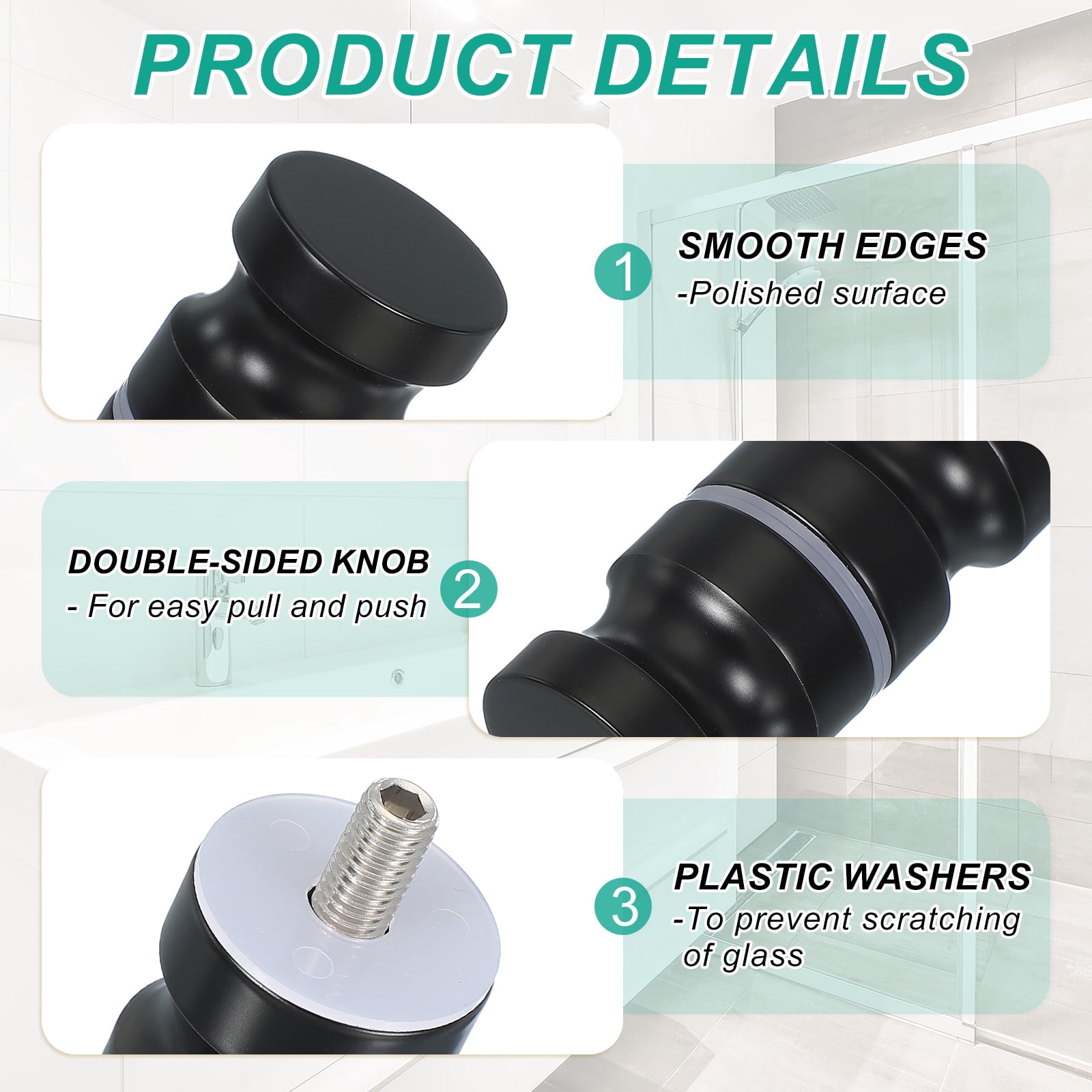 Uxcell Glass Shower Door Handle, Stainless Steel Back-to-Back Shower Door Knob for Bathroom and Sliding Doors Black