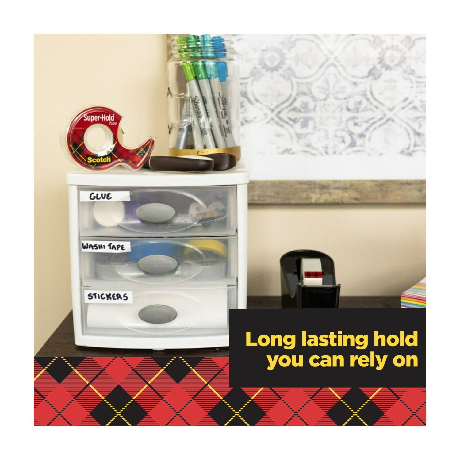 Scotch Super Hold Tape, Clear, 3/4" x 500", 1 Dispenser