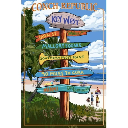 Key West, Florida - Conch Republic Destination Signs Print Wall Art By Lantern