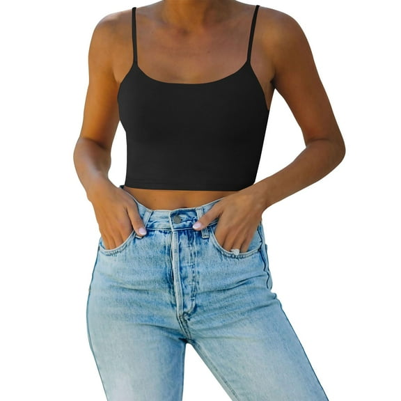 TODOZO Spaghetti Strap Tank Top Tank Top for Women Womens Tank Tops Women's Adjustable Spaghetti Strap Double Lined Camisole Tank Yoga Basic Crop Tops Black L