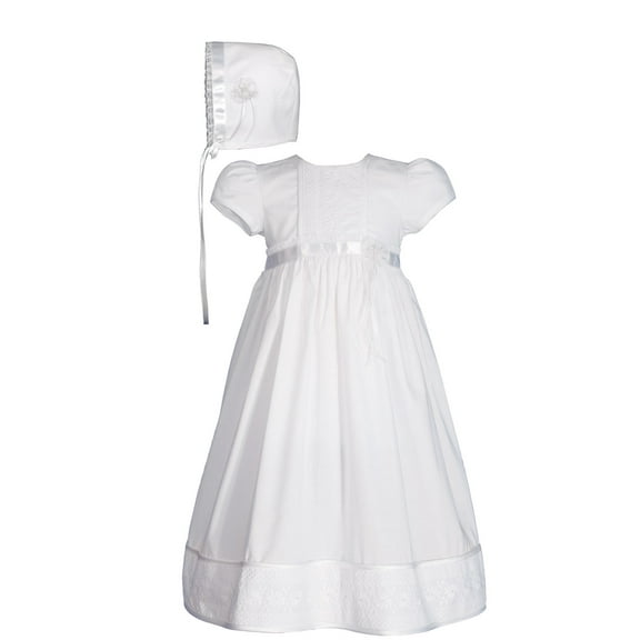 Girls 23″ Cotton Christening Gown with Floral Lace Detailing (Baby)