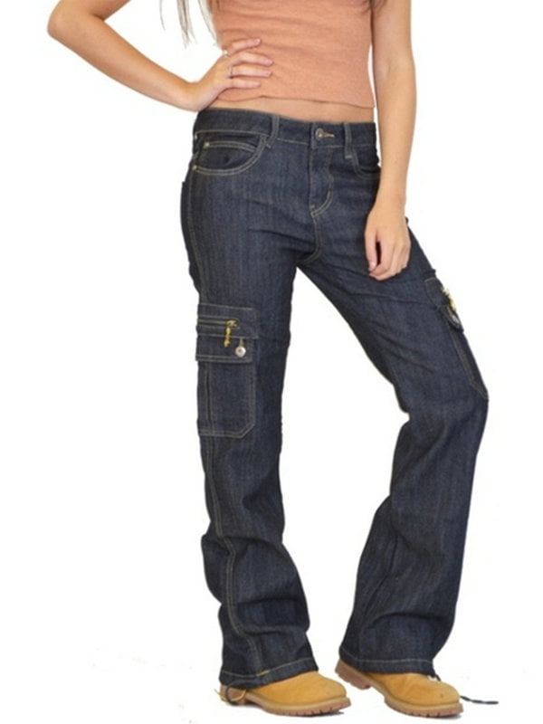 Zdcdcd Women's Pockets Zipper Design Casual Denim Cargo Pants Jeans ...
