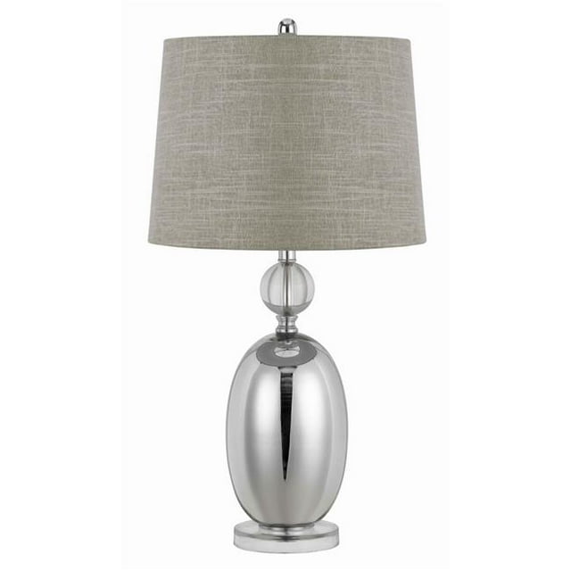 Benjara BM224708 Fabric Table Lamp with Spherical Glass Base & Ball Accent, Gray & Clear