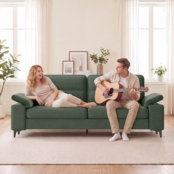 88" Oversized Loveseat Sofa 3 Seat Modern Chenille Couch Adjustable Armrest for Living Room Small Spaces Green