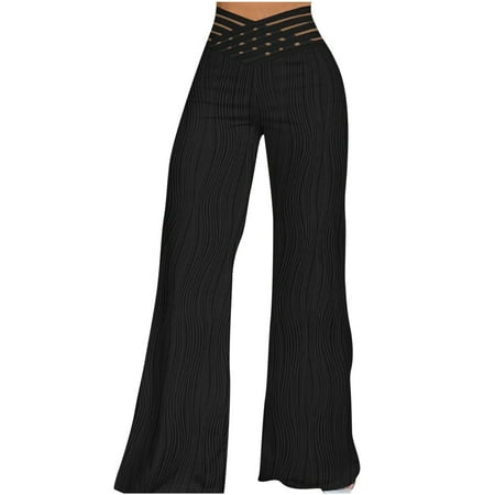 

Hfyihgf Wide Leg Yoga Pants for Women V Crisscross Elastic High Wasit Palazzo Pants Pajamas Soft Comfy Lounge Trousers(Black XL)