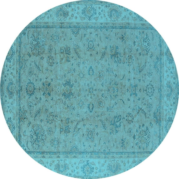 Ahgly Company Indoor Round Oriental Light Blue Traditional Area Rugs, 6' Round