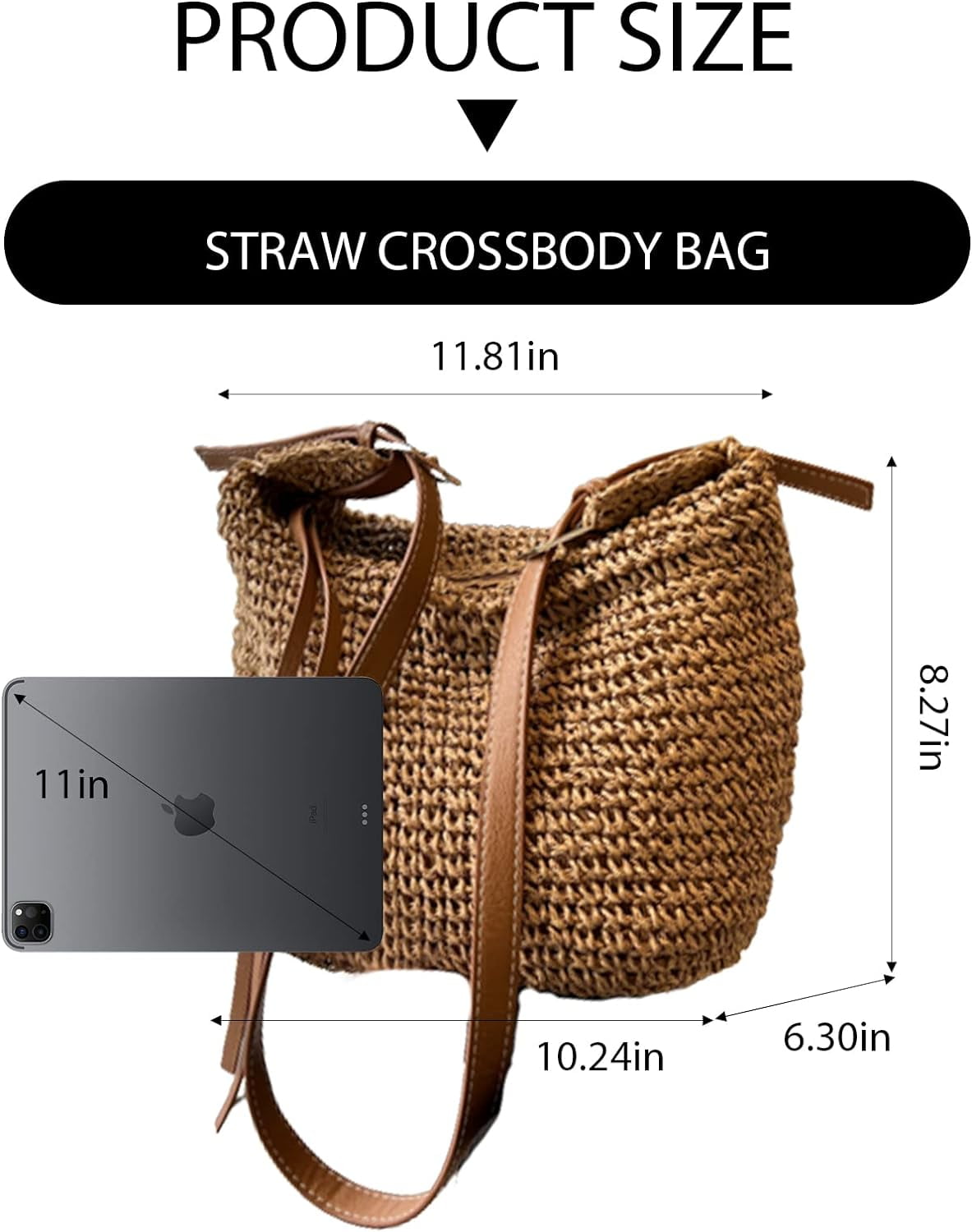 Kukuzhu Straw Crossbody Bags for Women, Straw Beach Bag Handmade Woven Straw Purses and Handbags for Summer Vacation