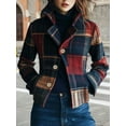 thumbnail image 4 of Women Short Plaid Wool Blend Jacket Crop Blazer Pea Coat Crop Winter Outwear XL, 4 of 6