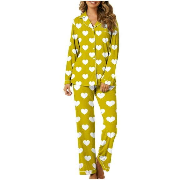 Bosfbaoi Pajamas for Women Set 2 Piece Lounge Sets Long Sleeve Button Down Loungewear Cute Polka Dots Sleepwear Soft Pj,Chest Pocket
